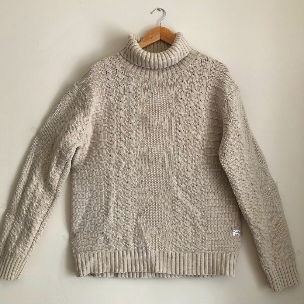 TIGER OF Sweden “Christophe” Oatmeal Knit Cable Turtleneck Sweater Size L